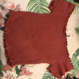 Burnt Orange off the shoulder scrunchy midi shirt